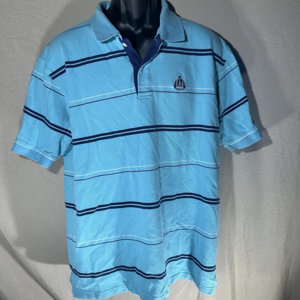IZOD Men's Polo Shirt Size XL Light Blue Striped 100% Cotton Short Sleeve